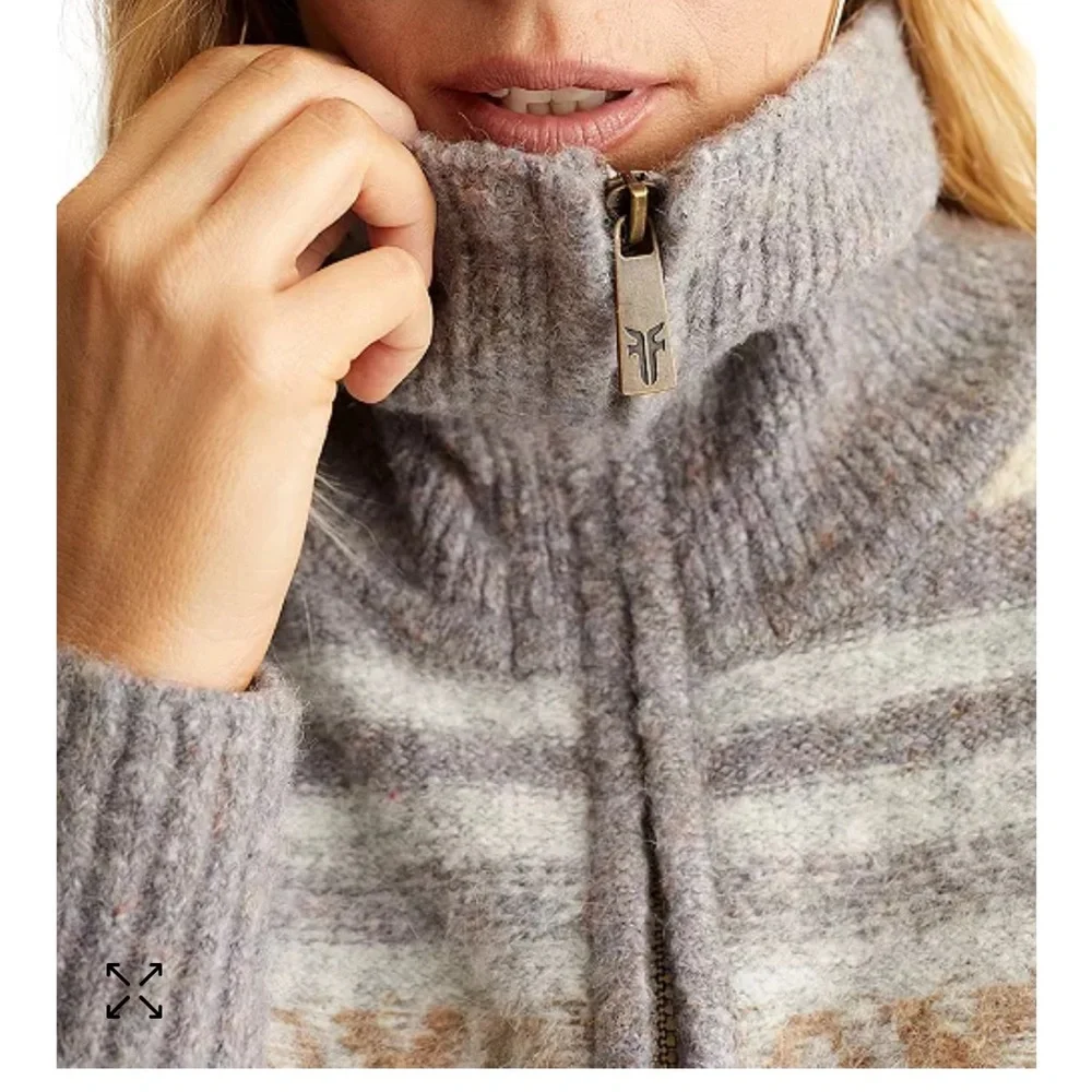 FRYE Fair Isle Striped Gray and Cream Women's Sweater - Picture 4 of 9